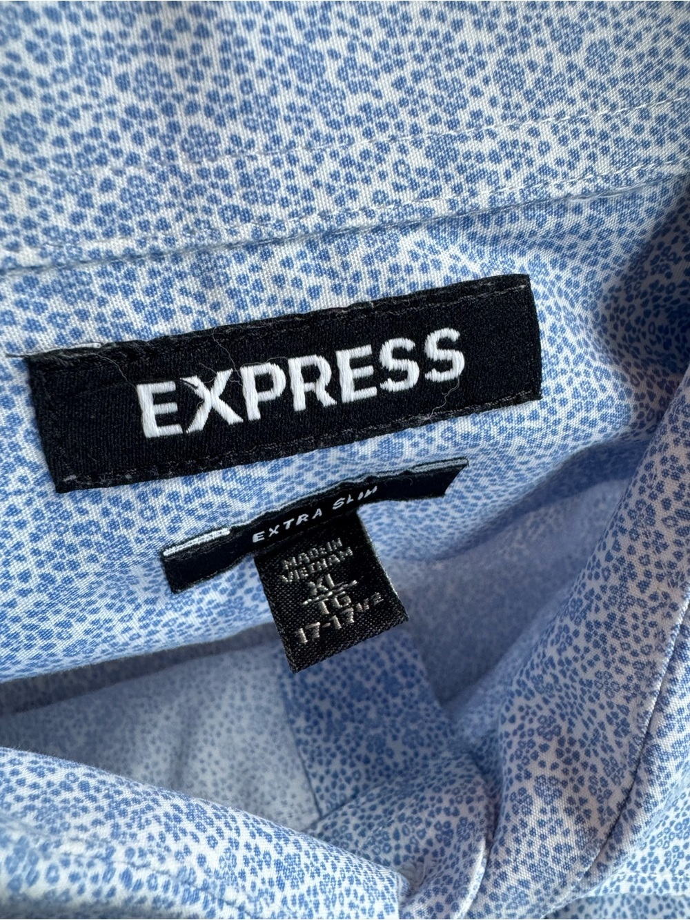 Express Extra Slim Fit Men's XL Blue Micro Print Button Down Dress Shirt 17-17.5 - Picture 6 of 9